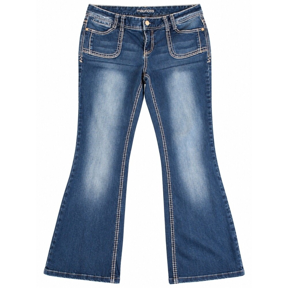 Maurices Women’s 11/12 Flare Jeans Y2K Western Contrast Stitch Low Rise Bootcut